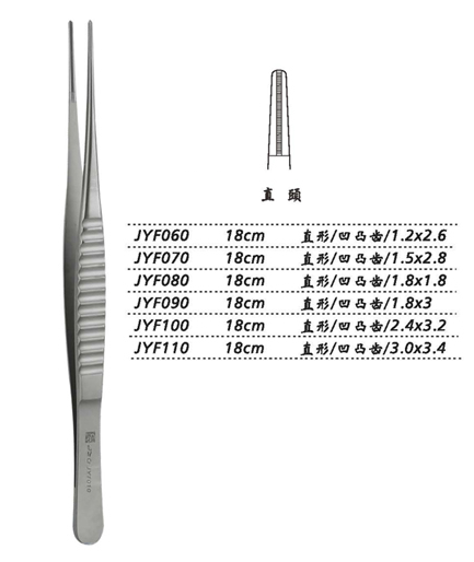 金鐘組織鑷直形 凹凸齒 18cm JYF060   1.2×2.6